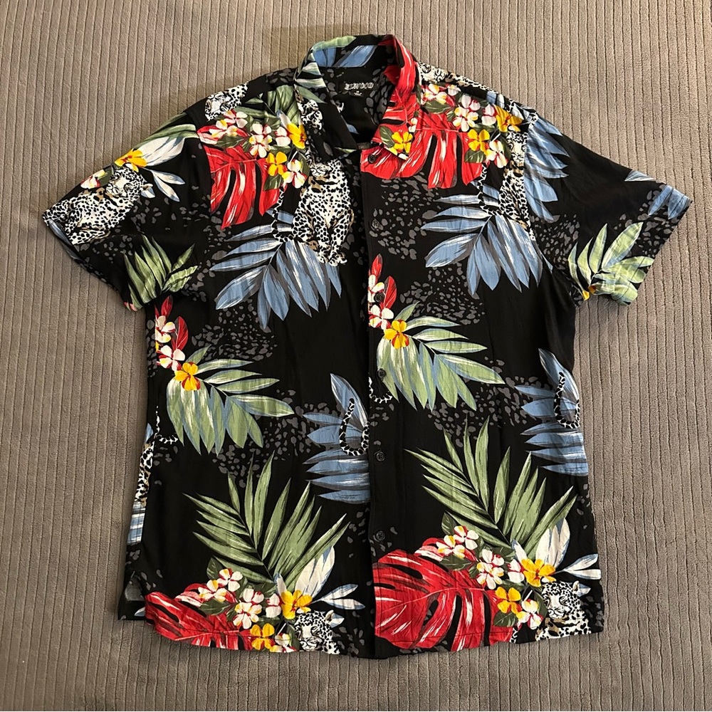Men's Black Tropical Print Shirt